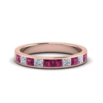 Load image into Gallery viewer, channel-princess-cut-diamond-wedding-band-1-carat-with-pink-sapphire-in-14K-rose-gold-FD8382-1.0CTBGSADRPI-NL-RG
