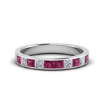 Load image into Gallery viewer, channel-princess-cut-diamond-wedding-band-1-carat-with-pink-sapphire-in-18K-white-gold-FD8382-1.0CTBGSADRPI-NL-WG
