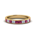 Thumbnail 2 - channel-princess-cut-diamond-wedding-band-1-carat-with-pink-sapphire-in-18K-yellow-gold-FD8382-1.0CTBGSADRPI-NL-YG