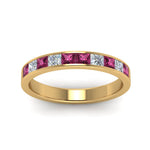 Load image into Gallery viewer, channel-princess-cut-diamond-wedding-band-1-carat-with-pink-sapphire-in-18K-yellow-gold-FD8382-1.0CTBGSADRPIANGLE5-NL-YG
