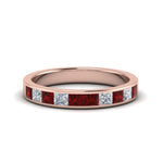 Load image into Gallery viewer, channel-princess-cut-diamond-wedding-band-1-carat-with-ruby-in-14K-rose-gold-FD8382-1.0CTBGRUDR-NL-RG

