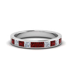 Load image into Gallery viewer, channel-princess-cut-diamond-wedding-band-1-carat-with-ruby-in-14K-white-gold-FD8382-1.0CTBGRUDR-NL-WG

