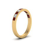 Load image into Gallery viewer, channel-princess-cut-diamond-wedding-band-1-carat-with-ruby-in-14K-yellow-gold-FD8382-1.0CTBGRUDRANGLE2-NL-YG
