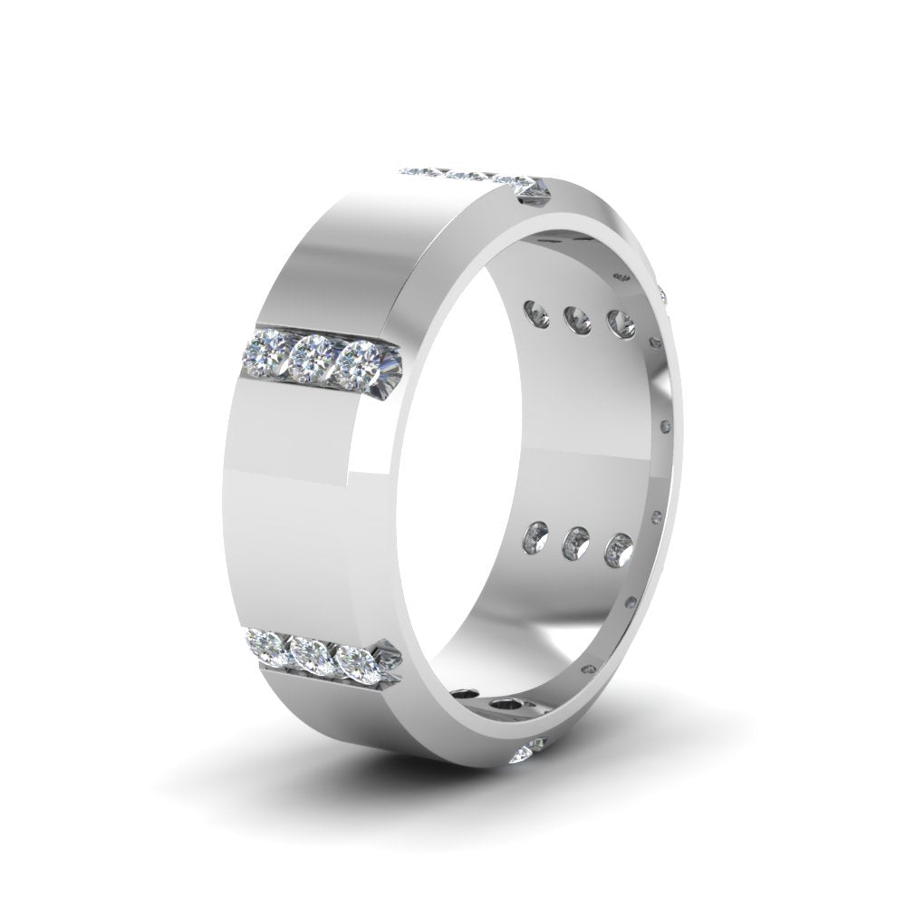 Channel Set 3 Stone Mens Anniversary Ring