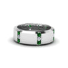 Load image into Gallery viewer, channel-set-3-stone-diamond-mens-wedding-band-anniversary-ring-with-emerald-in-14K-white-gold-FDM8113BGEMGR-NL-WG.jpg