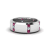 Load image into Gallery viewer, channel-set-3-stone-diamond-mens-wedding-band-anniversary-ring-with-pink-sapphire-in-14K-white-gold-FDM8113BGSADRPI-NL-WG.jpg