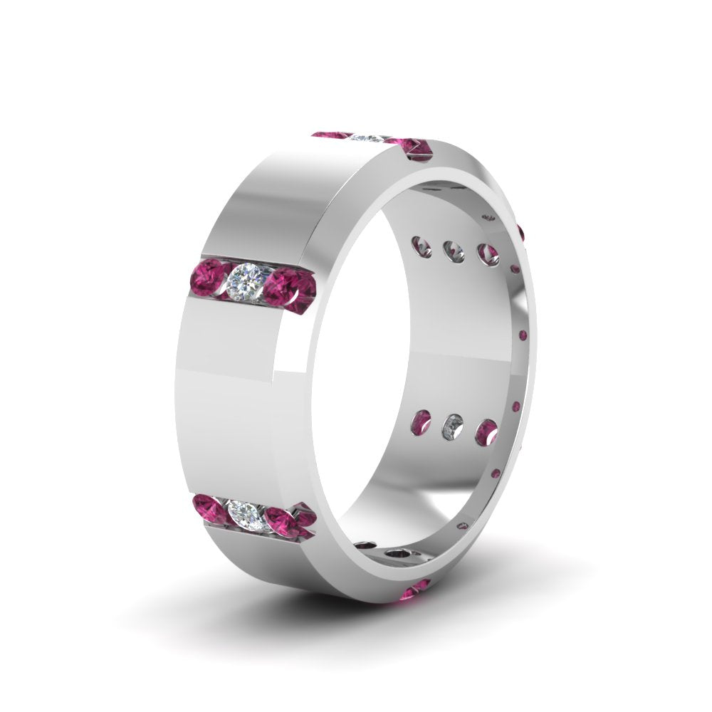 Channel Set 3 Stone Mens Anniversary Ring