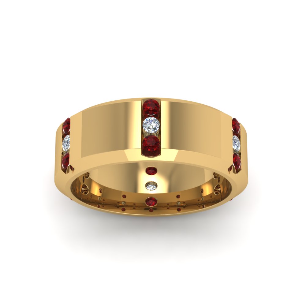 Channel Set 3 Stone Mens Anniversary Ring