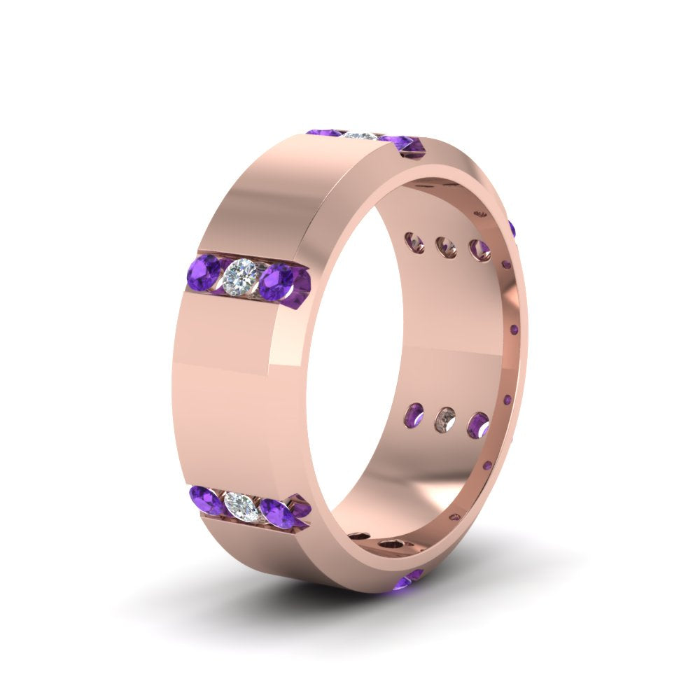 Channel Set 3 Stone Mens Anniversary Ring