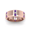 Load image into Gallery viewer, channel-set-3-stone-diamond-mens-wedding-band-anniversary-ring-with-violac-topaz-in-14K-rose-gold-FDM8113BGVITOANGLE5-NL-RG.jpg