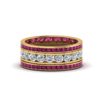Load image into Gallery viewer, channel-set-diamond-eternity-stack-band-with-pink-sapphire-in-18K-yellow-gold-FD8412BGSADRPI-NL-YG.jpg

