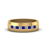 Load image into Gallery viewer, channel-set-princess-cut-diamond-band-for-men-with-blue-sapphire-in-14k-yellow-gold-fdmr1097gsabl-nl-yg
