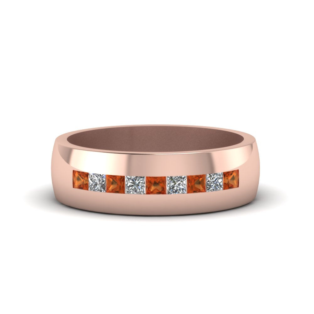 channel-set-princess-cut-diamond-band-for-men-with-orange-sapphire-in-14k-rose-gold-fdmr1097gsaor-nl-rg