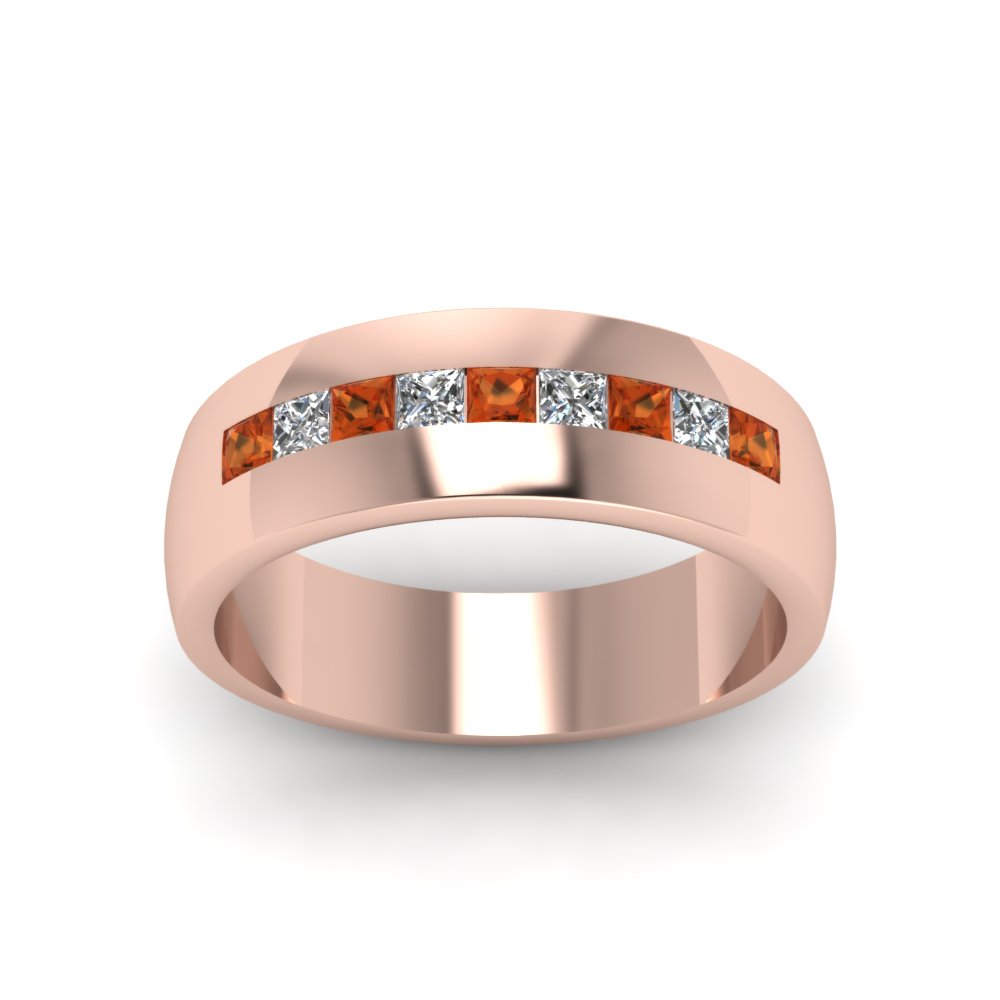 channel-set-princess-cut-diamond-band-for-men-with-orange-sapphire-in-14k-rose-gold-fdmr1097gsaor-nl-rg