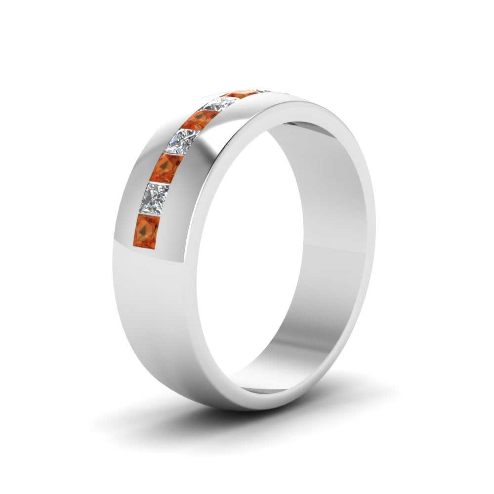 channel-set-princess-cut-diamond-band-for-men-with-orange-sapphire-in-14k-white-gold-fdmr1097gsaor-nl-wg
