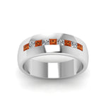 Load image into Gallery viewer, channel-set-princess-cut-diamond-band-for-men-with-orange-sapphire-in-14k-white-gold-fdmr1097gsaor-nl-wg
