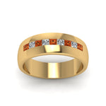 Load image into Gallery viewer, channel-set-princess-cut-diamond-band-for-men-with-orange-sapphire-in-14k-yellow-gold-fdmr1097gsaor-nl-yg
