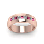 Load image into Gallery viewer, channel-set-princess-cut-diamond-band-for-men-with-pink-sapphire-in-14k-rose-gold-fdmr1097gsadrpi-nl-rg
