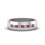 Load image into Gallery viewer, channel-set-princess-cut-diamond-band-for-men-with-pink-sapphire-in-14k-white-gold-fdmr1097gsadrpi-nl-wg
