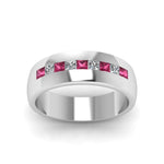 Load image into Gallery viewer, channel-set-princess-cut-diamond-band-for-men-with-pink-sapphire-in-14k-white-gold-fdmr1097gsadrpi-nl-wg
