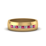 Load image into Gallery viewer, channel-set-princess-cut-diamond-band-for-men-with-pink-sapphire-in-14k-yellow-gold-fdmr1097gsadrpi-nl-yg
