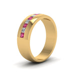 Load image into Gallery viewer, channel-set-princess-cut-diamond-band-for-men-with-pink-sapphire-in-14k-yellow-gold-fdmr1097gsadrpi-nl-yg
