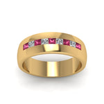 Load image into Gallery viewer, channel-set-princess-cut-diamond-band-for-men-with-pink-sapphire-in-14k-yellow-gold-fdmr1097gsadrpi-nl-yg
