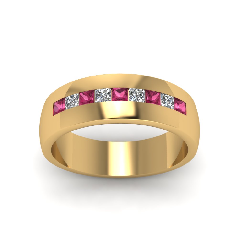 channel-set-princess-cut-diamond-band-for-men-with-pink-sapphire-in-14k-yellow-gold-fdmr1097gsadrpi-nl-yg