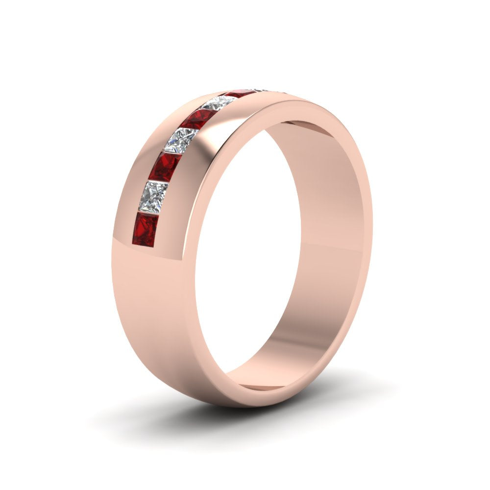 channel-set-princess-cut-diamond-band-for-men-with-ruby-in-14k-rose-gold-fdmr1097grudr-nl-rg