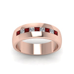 Load image into Gallery viewer, channel-set-princess-cut-diamond-band-for-men-with-ruby-in-14k-rose-gold-fdmr1097grudr-nl-rg
