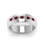 Load image into Gallery viewer, channel-set-princess-cut-diamond-band-for-men-with-ruby-in-14k-white-gold-fdmr1097grudr-nl-wg
