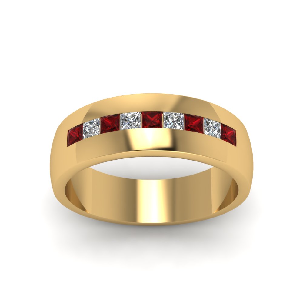 channel-set-princess-cut-diamond-band-for-men-with-ruby-in-14k-yellow-gold-fdmr1097grudr-nl-yg
