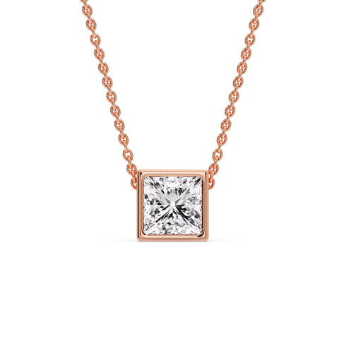 Princess Diamond Bezel Set Solitaire Pendant