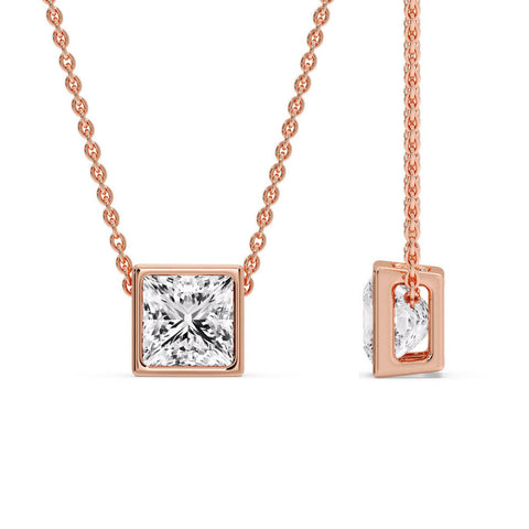 Princess Diamond Bezel Set Solitaire Pendant