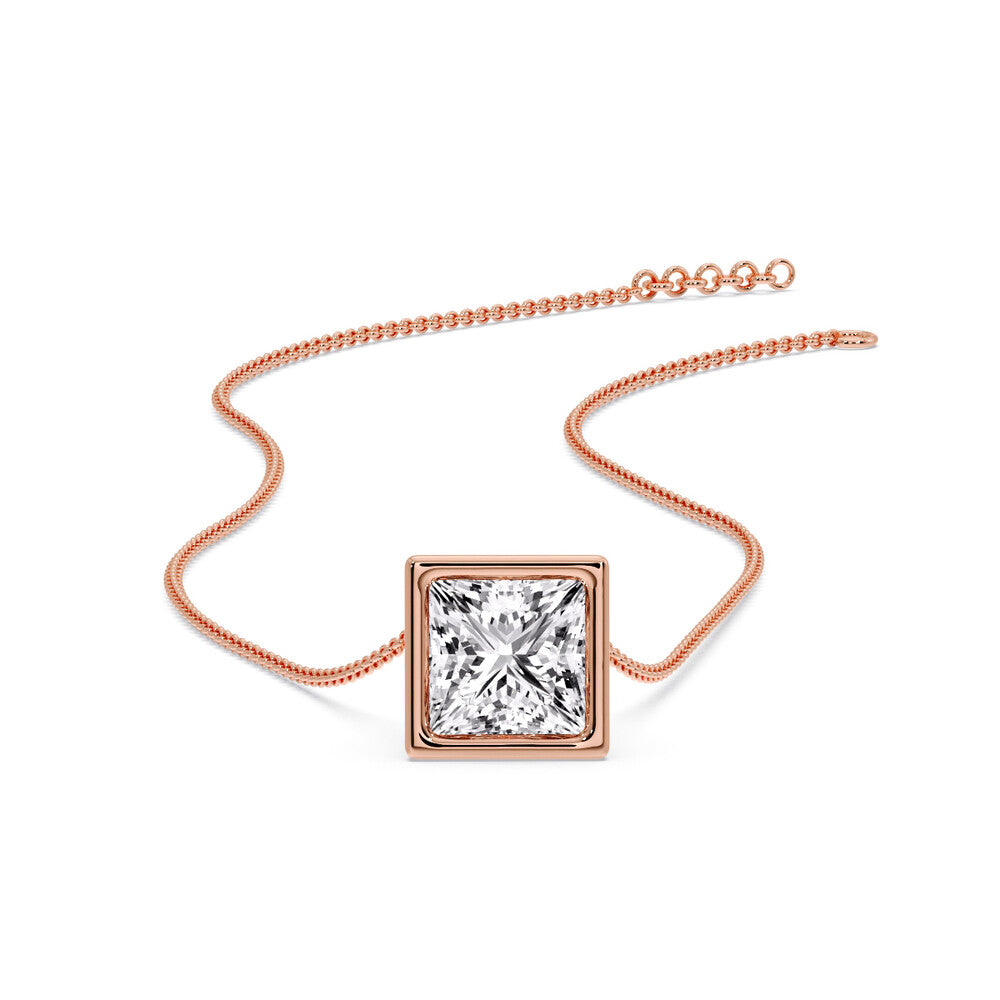 Princess Diamond Bezel Set Solitaire Pendant