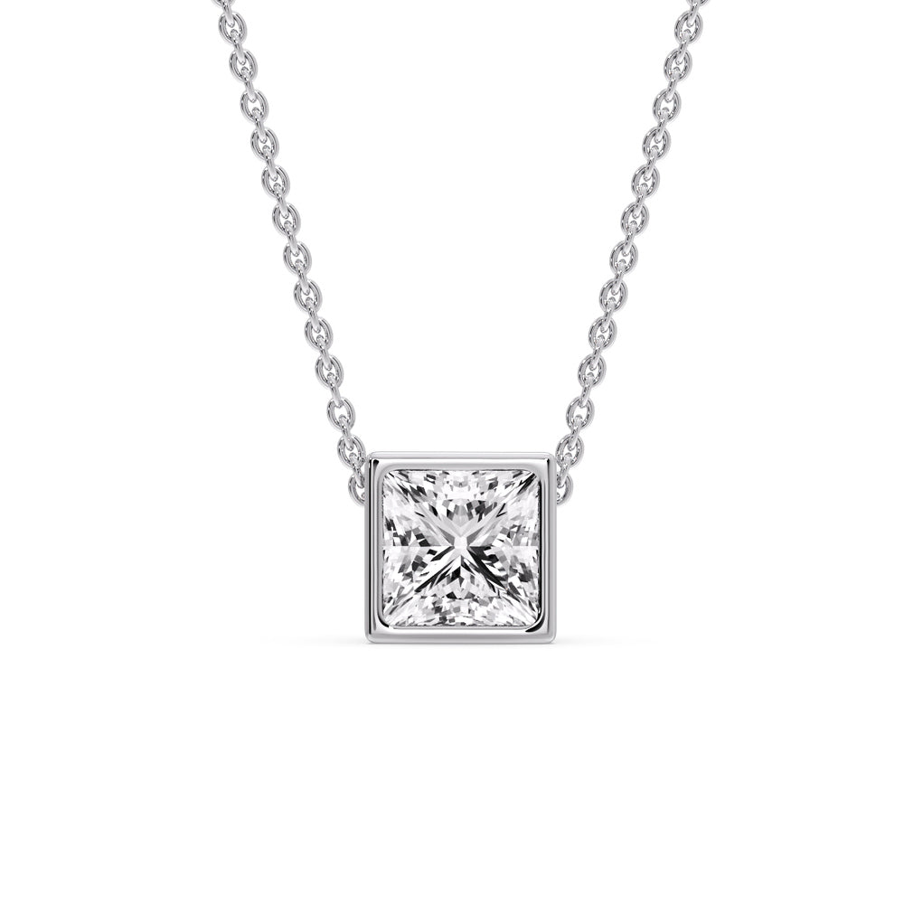 Princess Diamond Bezel Set Solitaire Pendant