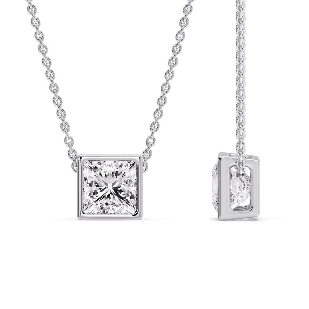 Princess Diamond Bezel Set Solitaire Pendant