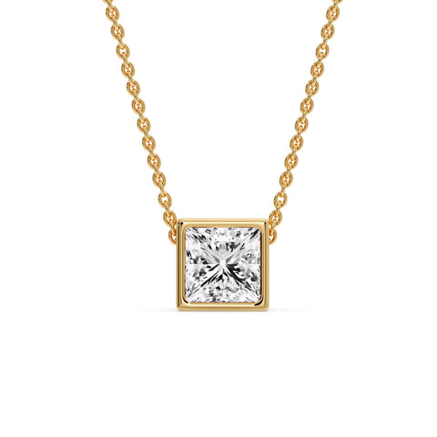 Princess Diamond Bezel Set Solitaire Pendant