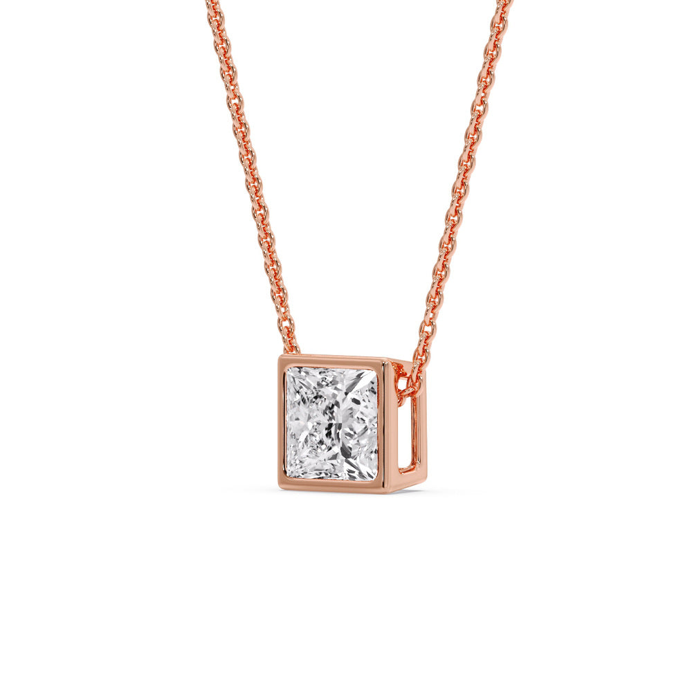 Princess Diamond Bezel Set Solitaire Pendant