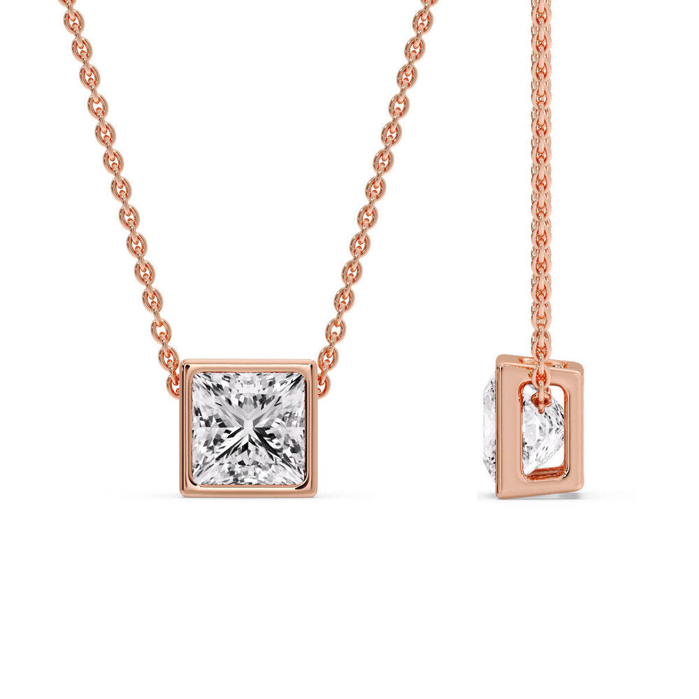 Princess Diamond Bezel Set Solitaire Pendant