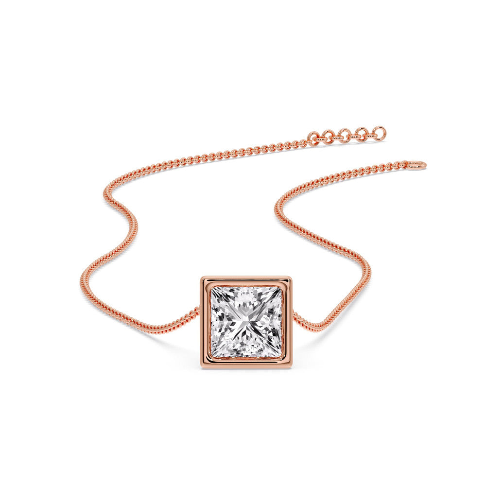 Princess Diamond Bezel Set Solitaire Pendant