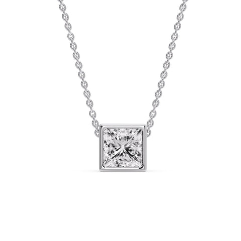 Princess Diamond Bezel Set Solitaire Pendant