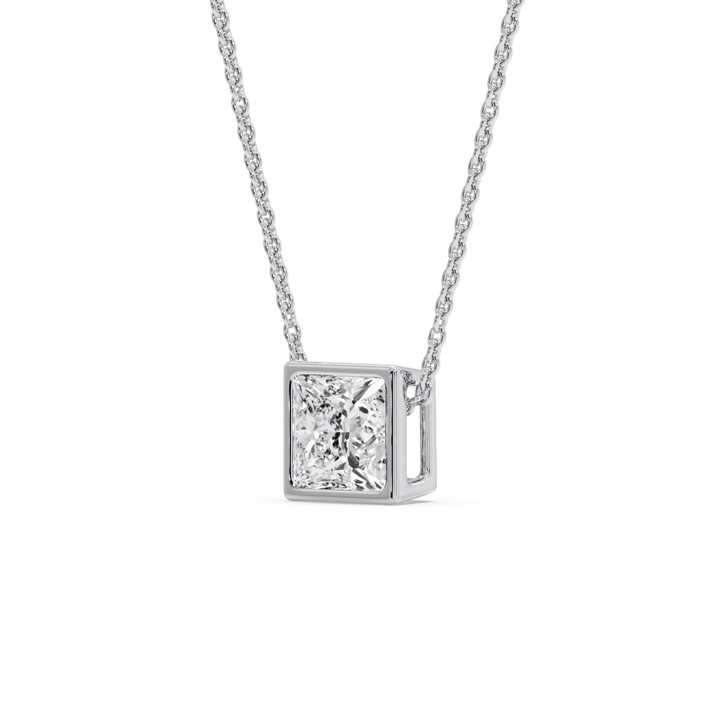 Princess Diamond Bezel Set Solitaire Pendant