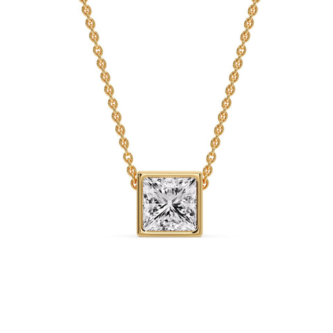 Princess Diamond Bezel Set Solitaire Pendant