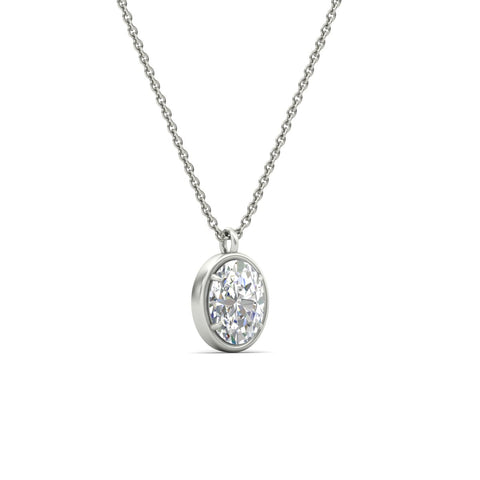 Bezel Oval Cut Solitaire Diamond Pendant Necklace
