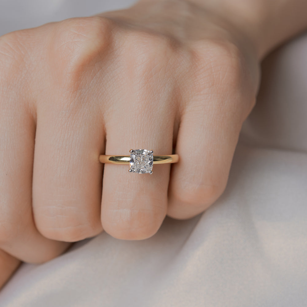 Cushion Cut 4 Prong Classic Solitaire Ring