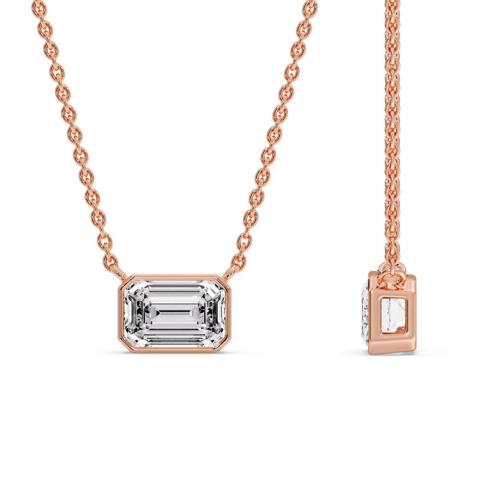 Emerald Diamond Bezel Set Solitaire Pendant