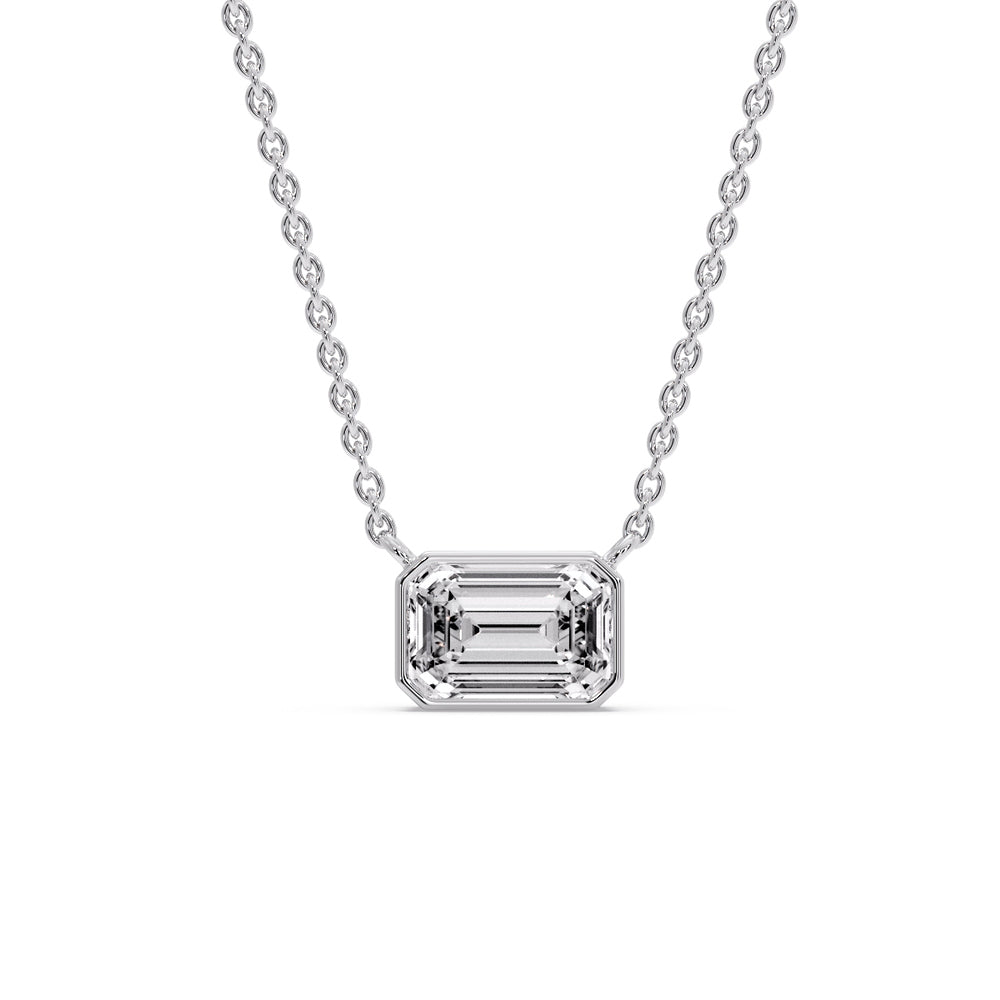 Emerald Diamond Bezel Set Solitaire Pendant