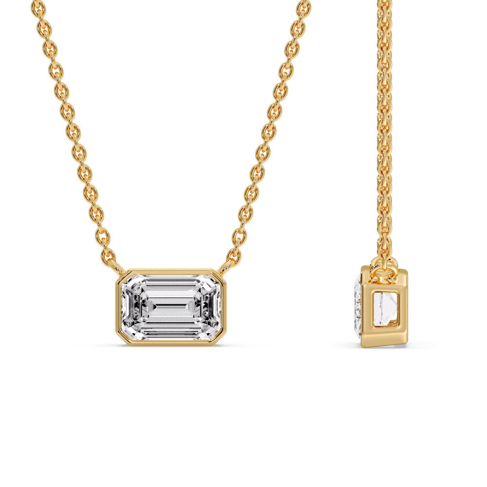 Emerald Diamond Bezel Set Solitaire Pendant