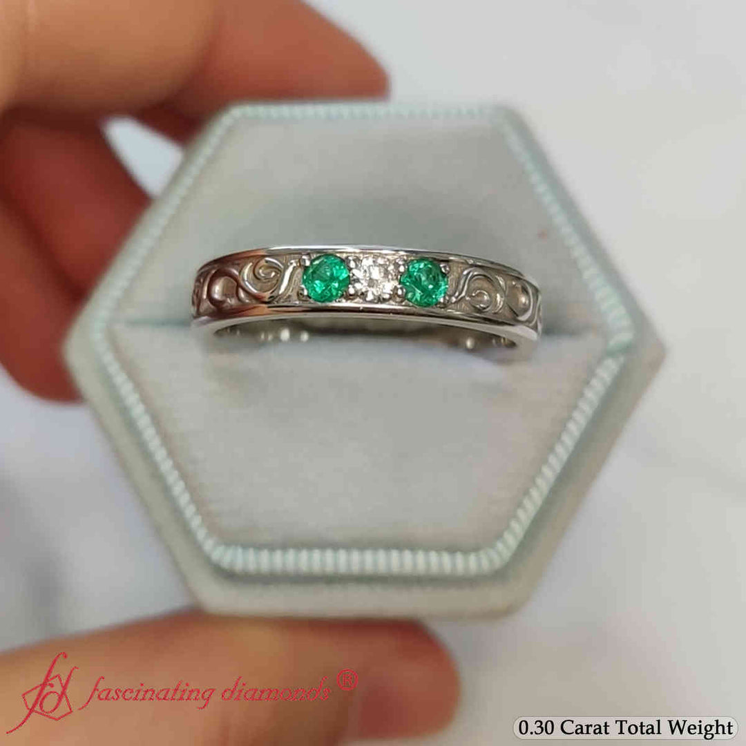 Classic Mens 3 Stone Wedding Band